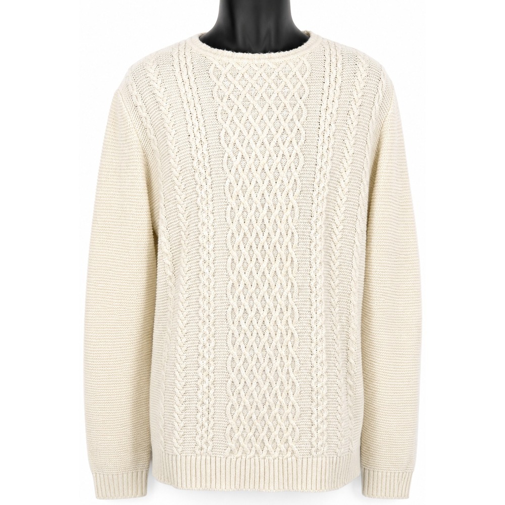 Dan John Mens Pullover Crew Neck Cable Knit Sweater Size Large Cream Italy